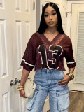 V Neck Lace Patchwork Loose T Shirt YWXS-XS-XSL44615