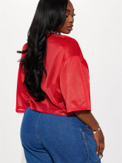 Letter Print V Neck Lace T Shirt YWXS-XS-XSL44780