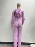 Fashion Knits Hooded Sport Sweater Two Piece Pants Set NYF-8186
