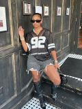 V Neck Print Lace Loose T Shirt YWXS-XS-XSL44597