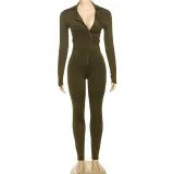 V Neck Long Sleeve Sport Jumpsuit XEF-R24Q58079