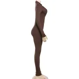 V Neck Long Sleeve Sport Jumpsuit XEF-R24Q58079