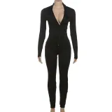 V Neck Long Sleeve Sport Jumpsuit XEF-R24Q58079