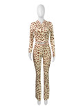 Leopard Print Long Sleeve Hooded Pants Suit CH-25012