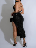 Sexy Sequin Sling Vest Split Skirt 2 Piece Set AIL-306