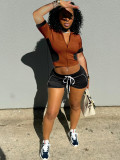 Color Block Short Sleeve Sport 2 Piece Shorts Set CH-25011