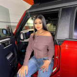 Long Sleeve One Shoulder Zipper Tops QOUY-6055