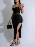 Sexy Sequin Sling Vest Split Skirt 2 Piece Set AIL-306