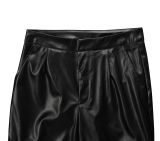 PU Leather Sleeveless Halter Two Piece Pants Set AIL-298