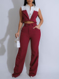 Sleeveless Patchwork Shirt Two Piece Pants Set AIL-307