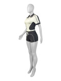 Color Block Short Sleeve Sport 2 Piece Shorts Set CH-25011