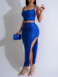 Sexy Sequin Sling Vest Split Skirt 2 Piece Set AIL-306