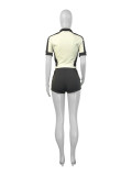 Color Block Short Sleeve Sport 2 Piece Shorts Set CH-25011
