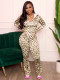 Leopard Print Long Sleeve Hooded Pants Suit CH-25012