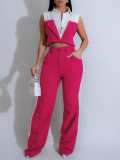 Sleeveless Patchwork Shirt Two Piece Pants Set AIL-307