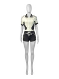 Color Block Short Sleeve Sport 2 Piece Shorts Set CH-25011