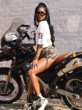 Fashion V Neck Short Sleeve Print T Shirt YWXS-XS-XS5188