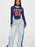 Sport Print Long Sleeve Tops YWXS-XS-XSL44721