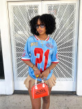 Fashion Print Loose V Neck T Shirt YWXS-XS-XS5184