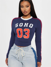 Sport Print Long Sleeve Tops YWXS-XS-XSL44721