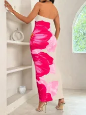 Print Off Shoulder Slim Maxi Dress YWXS-XS-XSL44755