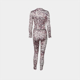 Leopard Print Long Sleeve Pants Two Piece Set YWXS-XS-XSL45002
