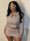 Solid Color Casual Long Sleeve Skirt 2 Piece Set YWXS-XS-XS5245
