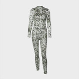 Leopard Print Long Sleeve Pants Two Piece Set YWXS-XS-XSL45002