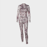 Leopard Print Long Sleeve Pants Two Piece Set YWXS-XS-XSL45002