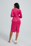 Solid Color O Neck Two Piece Skirt Set OSM-6136