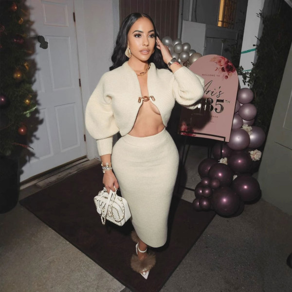 Plus Size Cardigan Sweater Long Skirt 2 Piece Set NY-101