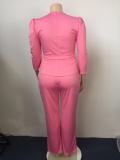 Plus Size Solid Long Sleeve Pants Two Piece Set GAWE-5339