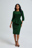 Solid Color O Neck Two Piece Skirt Set OSM-6136