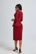 Solid Color O Neck Two Piece Skirt Set OSM-6136