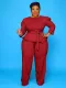 Plus Size Solid Long Sleeve Pants Two Piece Set GAWE-5339