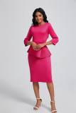 Solid Color O Neck Two Piece Skirt Set OSM-6136