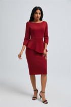 Solid Color O Neck Two Piece Skirt Set OSM-6136