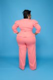 Plus Size Solid Long Sleeve Pants Two Piece Set GAWE-5339