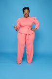Plus Size Solid Long Sleeve Pants Two Piece Set GAWE-5339