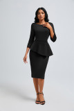 Solid Color O Neck Two Piece Skirt Set OSM-6136