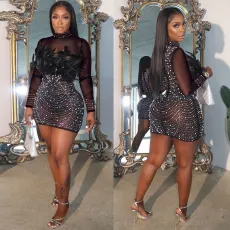 Plus Size Hot Drill Feather Mini Dress NY-3362