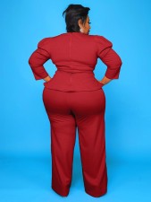 Plus Size Solid Long Sleeve Pants Two Piece Set GAWE-5339