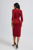 Solid Color O Neck Two Piece Skirt Set OSM-6136