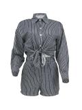 Stripe Print Shirt Shorts Two Piece Set GLF-10085