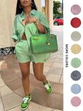 Stripe Print Shirt Shorts Two Piece Set GLF-10085