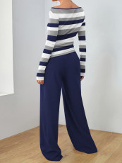 Stripe Print Long Sleeve Loungewear Pants Set GLF-10002 