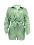 Stripe Print Shirt Shorts Two Piece Set GLF-10085
