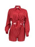 Stripe Print Shirt Shorts Two Piece Set GLF-10085