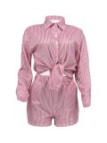 Stripe Print Shirt Shorts Two Piece Set GLF-10085