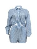 Stripe Print Shirt Shorts Two Piece Set GLF-10085